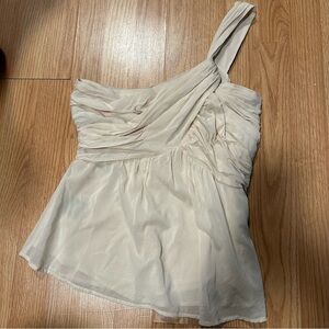 Bebe Mulberry Silk One Shoulder Strap Cream Ivory Bridal Romantic Flowy Blouse
